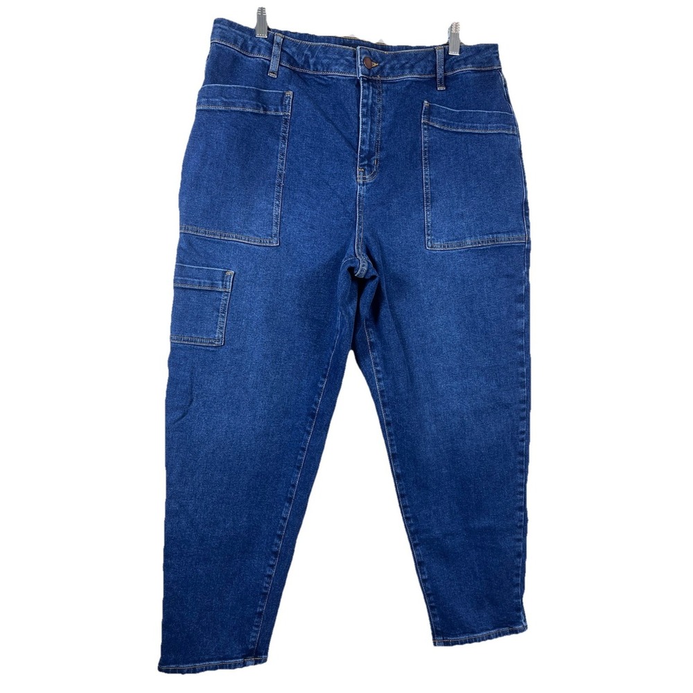 BODEN Sz 14 US Barrel High Rise Jeans Med Blue Denim Stretch Patch Pocket Ankle